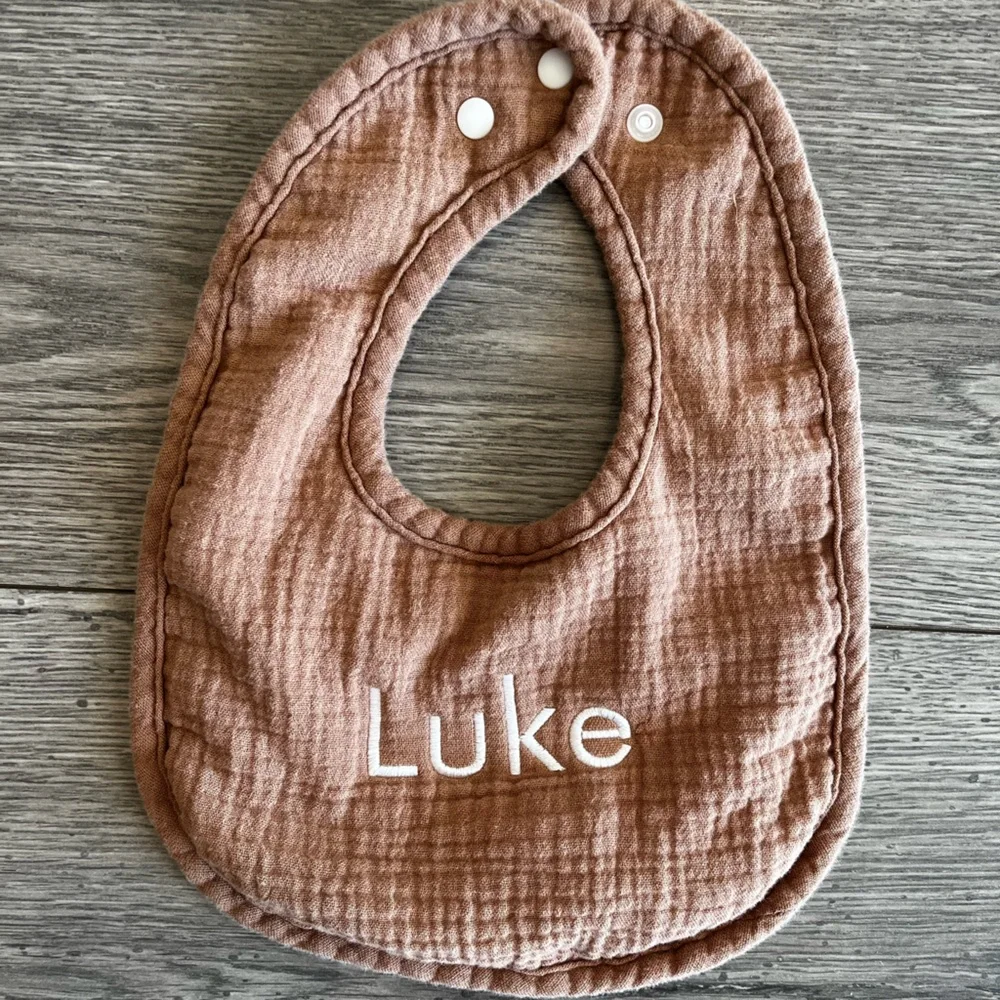 Luke Baby Boy Newborn Baby Hat & Embroidered Bib Brown Light Carolina Blue